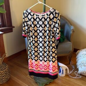 Nordstrom Eliza J Dress, Black & Beige Print, Size 8